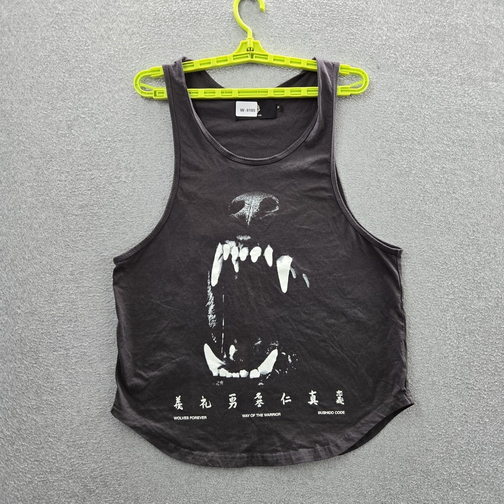 Darc SPORT Men Tank Top M Black Graphic Wolf Fangs Activewear Grunge Logo